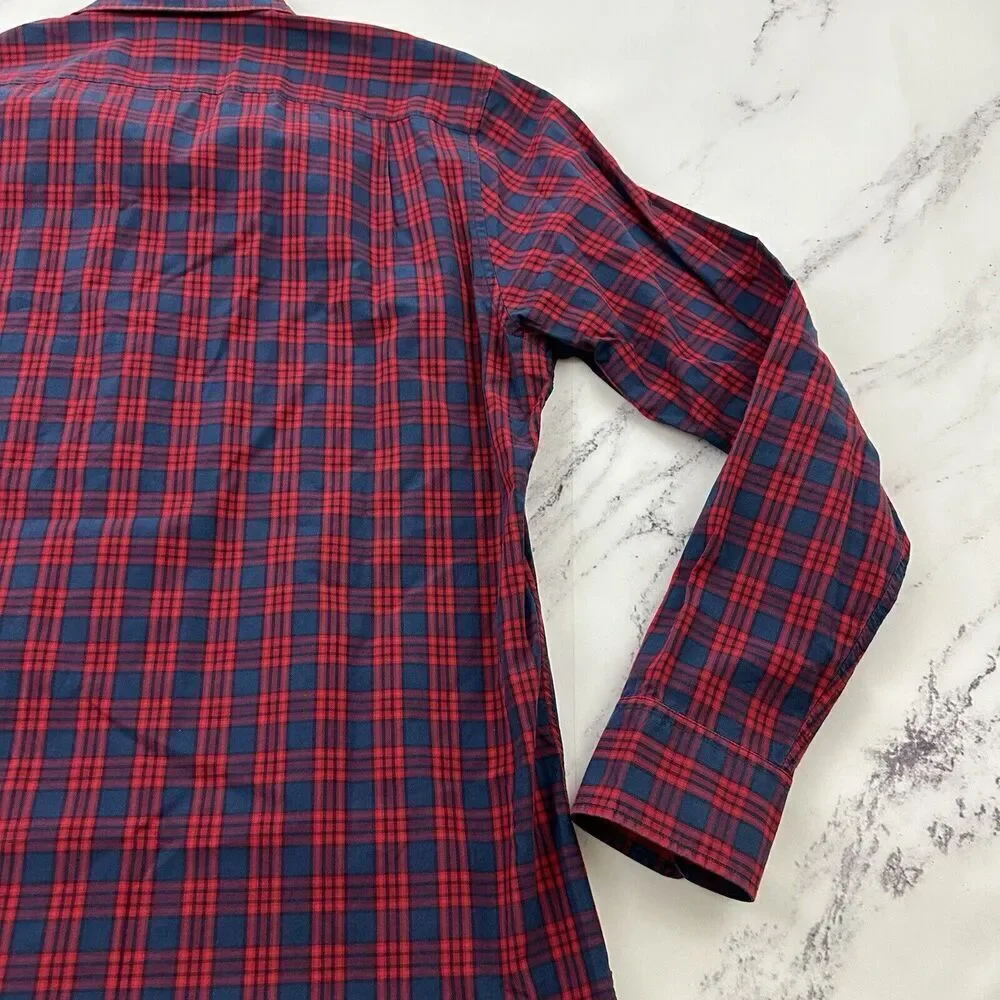Bonobos Mens Button Up Shirt Size XL Red Blue Plaid Silm Fit Long Sleeve - Picture 10 of 12